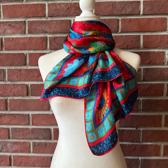 •Perry Ellis Signed Floral Geometric Print Scarf 15”x58”NWOT - Picture 5 of 12